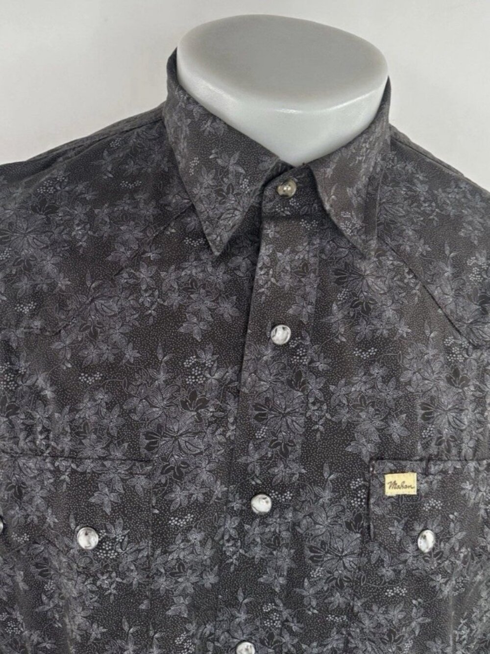 Larry Mahan Shirt Mens L Grey Cowboy Collection Western Rodeo Smile Pearl Snap